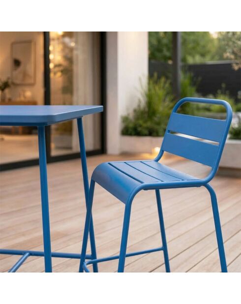 Ensemble table de bar et 2 chaises hautes d'extérieur Falcou bleu - 3 pièces