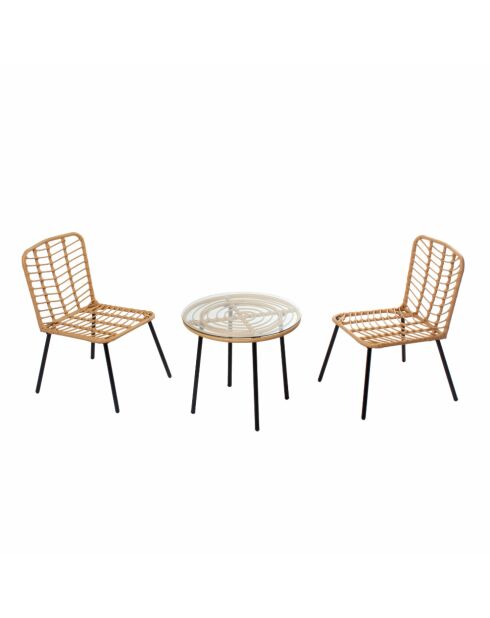 Niedrige Gartenmöbel 2 Stühle und 1 Tisch Bellagio braun - 3 Stück