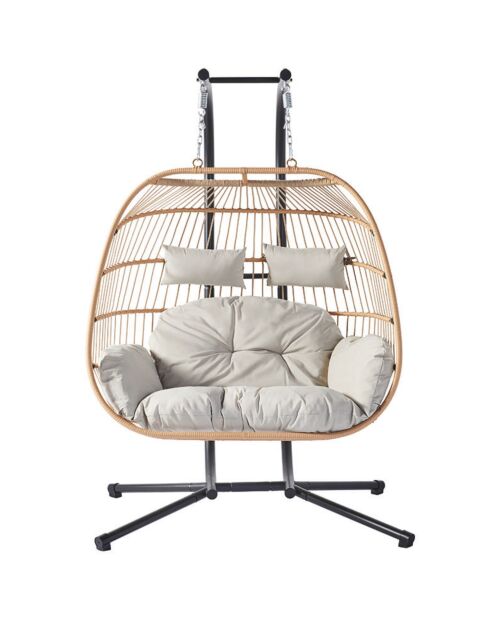 Pisae 2-Sitzer-Hängesessel in Rattan-Optik, 130 x 97 x 196 cm, Natur