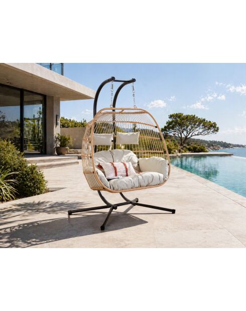 Pisae 2-Sitzer-Hängesessel in Rattan-Optik, 130 x 97 x 196 cm, Natur
