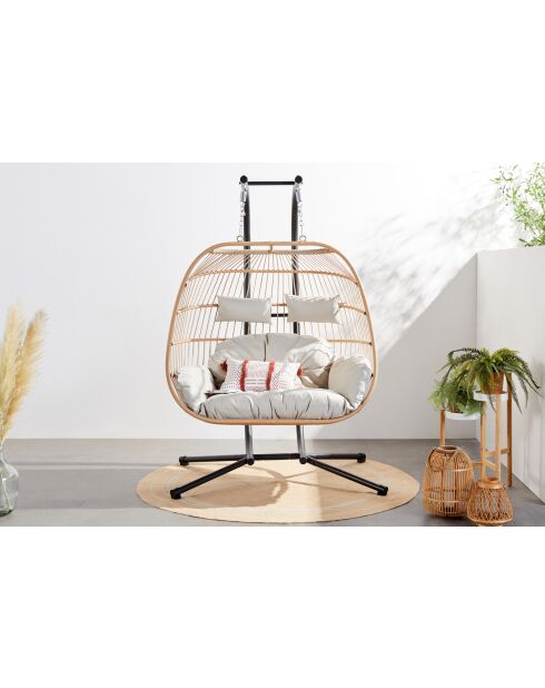 Pisae 2-Sitzer-Hängesessel in Rattan-Optik, 130 x 97 x 196 cm, Natur