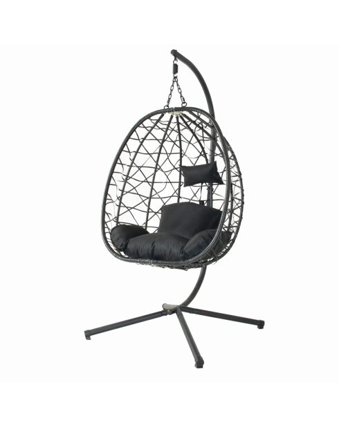 Fauteuil suspendu effet rotin Rigae noir - 95x95x198 cm