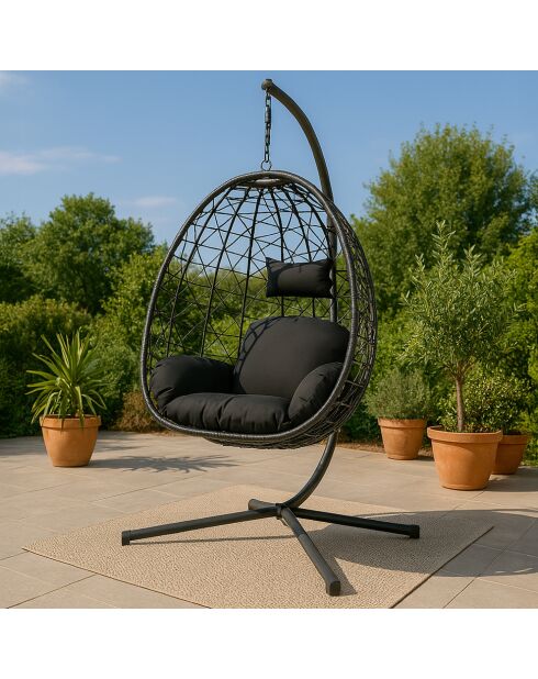 Fauteuil suspendu effet rotin Rigae noir - 95x95x198 cm