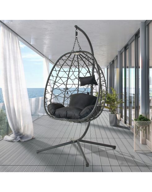 Fauteuil suspendu effet rotin Rigae noir - 95x95x198 cm