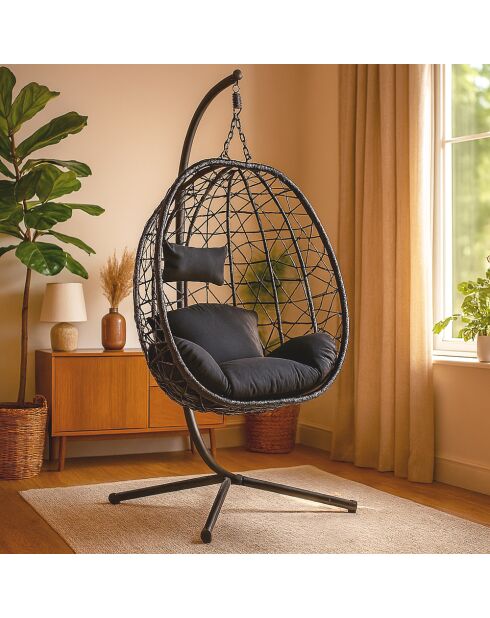 Fauteuil suspendu effet rotin Rigae noir - 95x95x198 cm