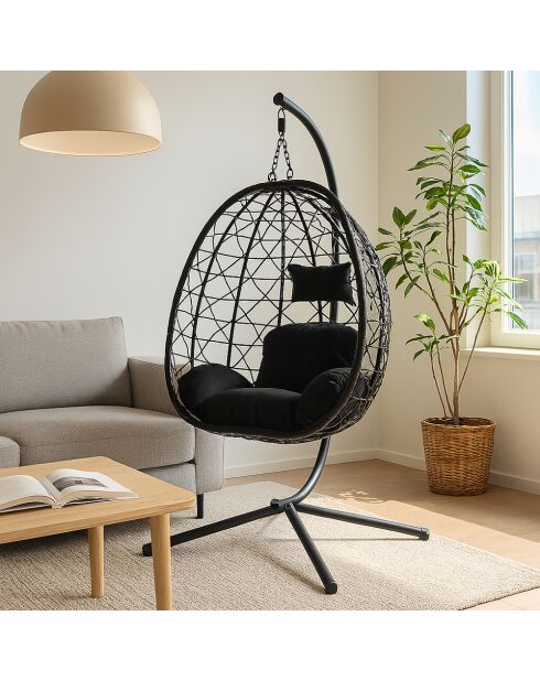 Fauteuil suspendu effet rotin Rigae noir - 95x95x198 cm