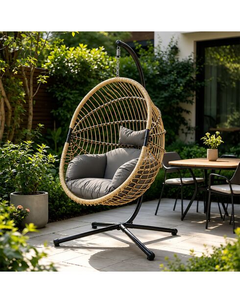 Fauteuil suspendu effet rotin avec coussin Fazenda noir - 95x95x196 cm