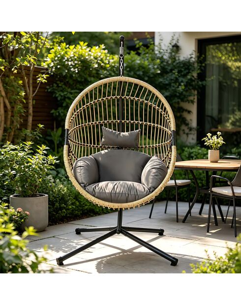 Fauteuil suspendu effet rotin avec coussin Fazenda noir - 95x95x196 cm