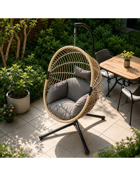 Fauteuil suspendu effet rotin avec coussin Fazenda noir - 95x95x196 cm