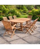 Salon de jardin en teck 10 places avec table ovale, 6 chaises et 2 fauteuils Lireno marron - 9 pièces