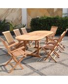 Salon de jardin en teck 10 places avec table ovale, 6 chaises et 2 fauteuils Lireno marron - 9 pièces