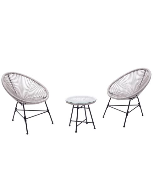 Salon de jardin 2 fauteuils ronds avec table basse Verano gris clair - 3 pièces