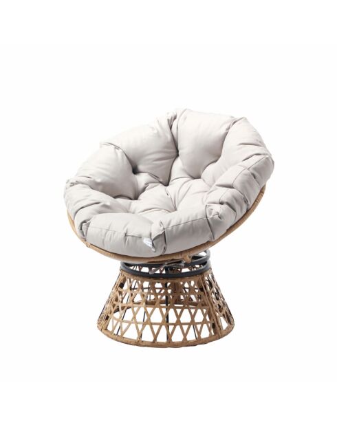 Fauteuil effet rotin avec coussin Vilnius marron - 80x70x76 cm