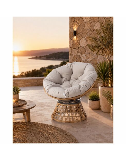 Fauteuil effet rotin avec coussin Vilnius marron - 80x70x76 cm