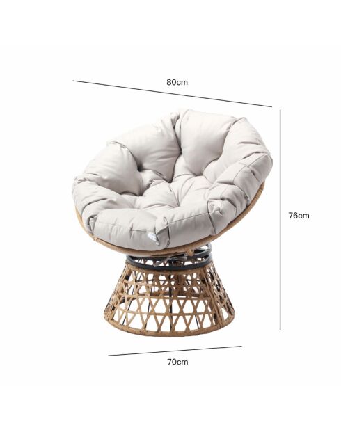 Fauteuil effet rotin avec coussin Vilnius marron - 80x70x76 cm