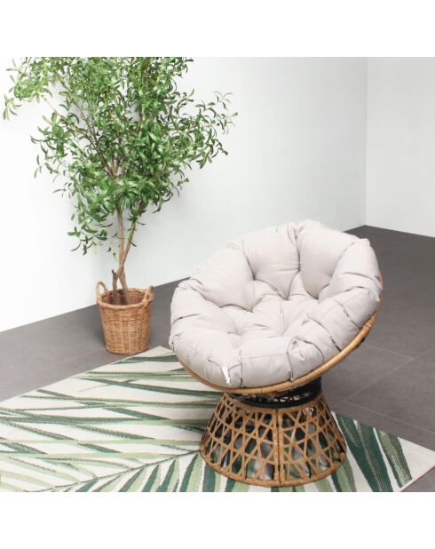 Fauteuil effet rotin avec coussin Vilnius marron - 80x70x76 cm