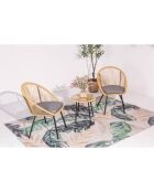 Salon de jardin 2 fauteuils et 1 table avec coussins Moro gris - 165x59x83 cm