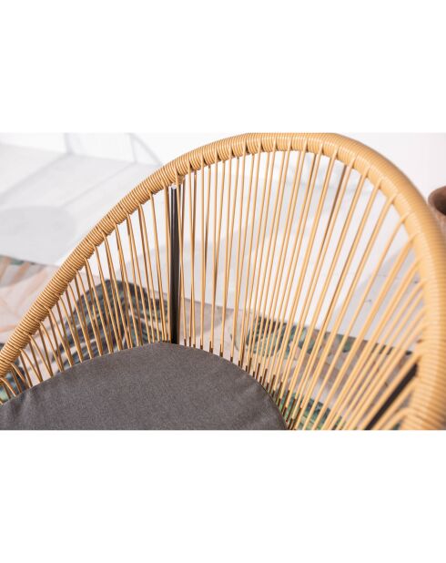 Salon de jardin 2 fauteuils et 1 table avec coussins Moro gris - 165x59x83 cm
