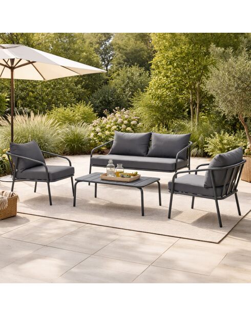 Salon de jardin 4 places Falcou gris foncé - 4 pièces