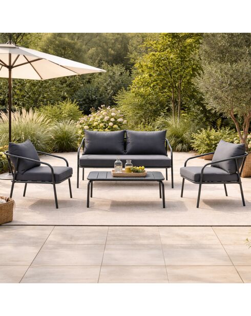 Salon de jardin 4 places Falcou gris foncé - 4 pièces