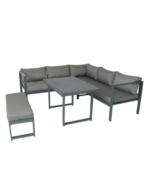Mueble de jardín Limone gris oscuro de 6 plazas con sofá y banco - 3 piezas