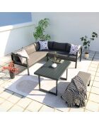Mueble de jardín Limone gris oscuro de 6 plazas con sofá y banco - 3 piezas