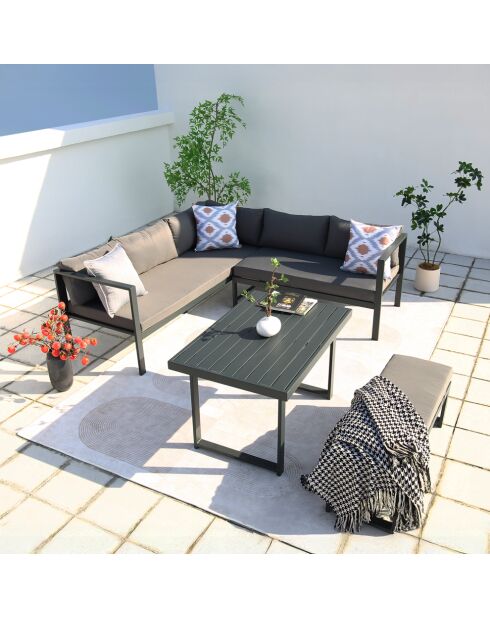 Mueble de jardín Limone gris oscuro de 6 plazas con sofá y banco - 3 piezas