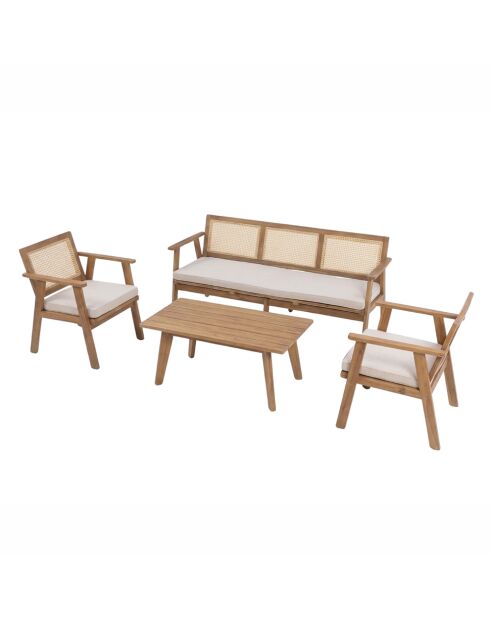 Muebles de jardín de 5 plazas en madera de acacia y madera de Kret en bastón - 4 piezas