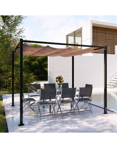 Pergola autoportante en acier avec toile Island taupe - 300x300x240 cm