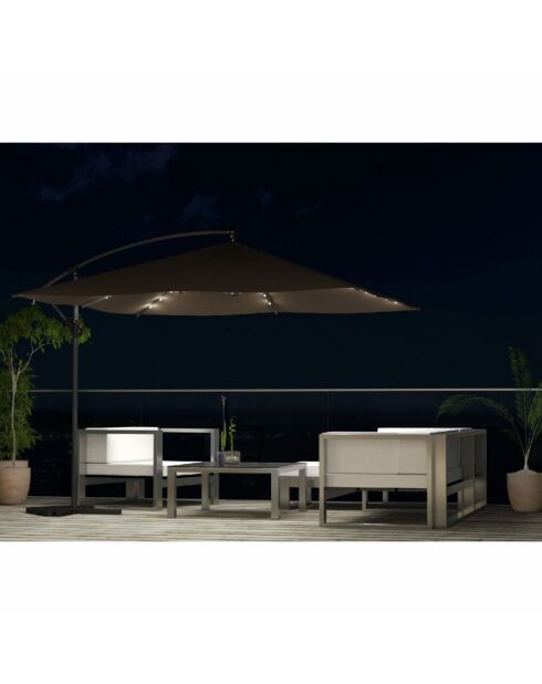 Johan quadratischer LED-Offset-Sonnenschirm braun - 300x300x245 cm