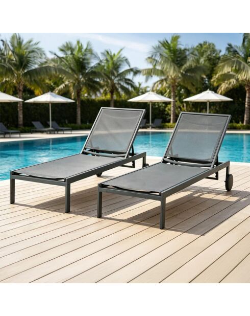 Set di 2 lettini reclinabili con ruote in alluminio Mariva grigio scuro - 215x67x35 cm