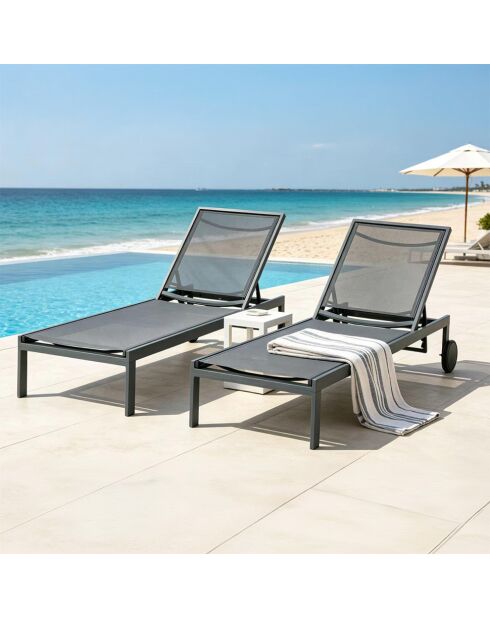 Set di 2 lettini reclinabili con ruote in alluminio Mariva grigio scuro - 215x67x35 cm