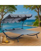 Transat avec pare-soleil 2 personnes Norali gris - 200x173x41 cm