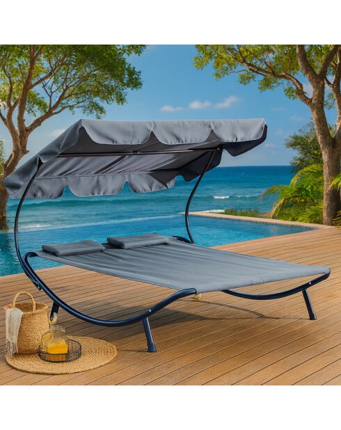 Transat avec pare-soleil 2 personnes Norali gris - 200x173x41 cm