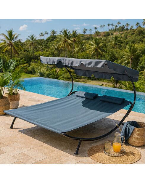 Transat avec pare-soleil 2 personnes Norali gris - 200x173x41 cm