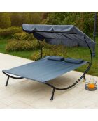Transat avec pare-soleil 2 personnes Norali gris - 200x173x41 cm