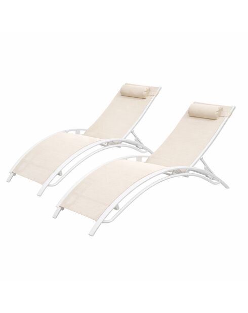 Lot de 2 transats ajustables Manado blanc et écru - 81x157x59 cm