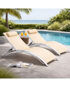 Lot de 2 transats ajustables Manado blanc et écru - 81x157x59 cm