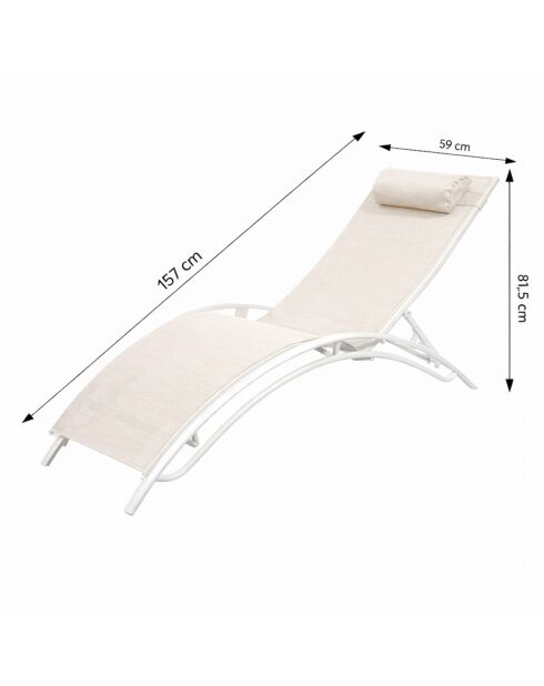 Lot de 2 transats ajustables Manado blanc et écru - 81x157x59 cm