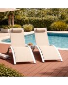 Lot de 2 transats ajustables Manado blanc et écru - 81x157x59 cm