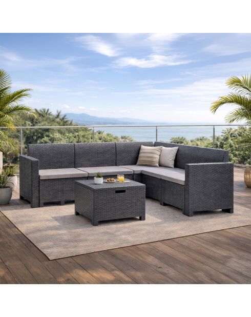 Gartenmöbel/4-/5-Sitzer, gewebter Harzeffekt, mit anthrazitgrauem Edirne-Couchtisch, 2 Stück