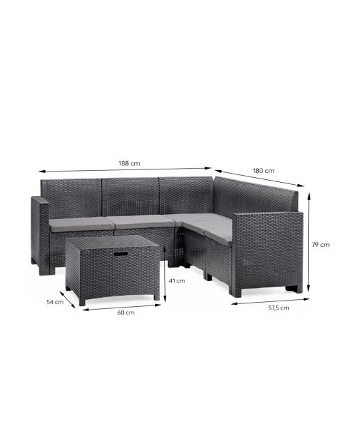 Gartenmöbel/4-/5-Sitzer, gewebter Harzeffekt, mit anthrazitgrauem Edirne-Couchtisch, 2 Stück