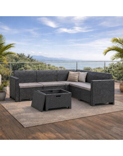 Gartenmöbel/4-/5-Sitzer, gewebter Harzeffekt, mit anthrazitgrauem Edirne-Couchtisch, 2 Stück