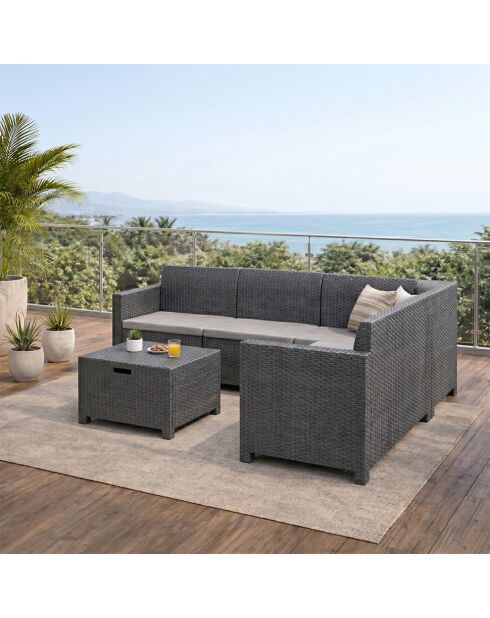Gartenmöbel/4-/5-Sitzer, gewebter Harzeffekt, mit anthrazitgrauem Edirne-Couchtisch, 2 Stück