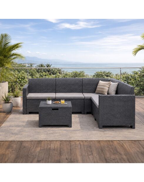 Gartenmöbel/4-/5-Sitzer, gewebter Harzeffekt, mit anthrazitgrauem Edirne-Couchtisch, 2 Stück