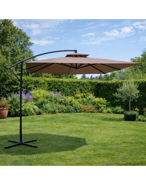 Ombrellone rotondo Brindisi con offset marrone - 295x295x220 cm
