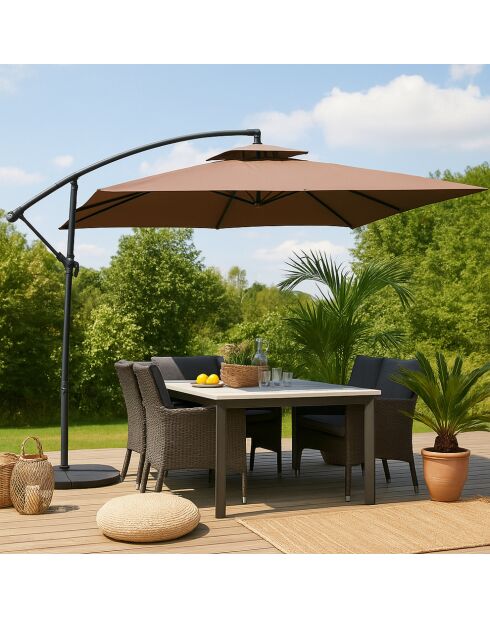 Ombrellone rotondo Brindisi con offset marrone - 295x295x220 cm