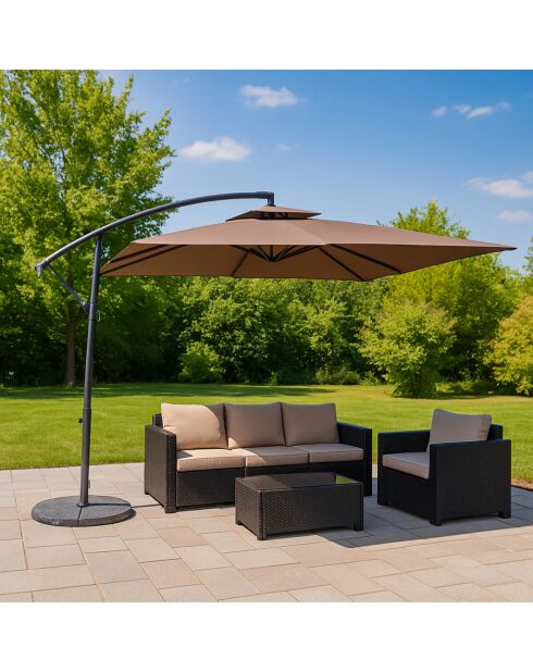 Ombrellone rotondo Brindisi con offset marrone - 295x295x220 cm