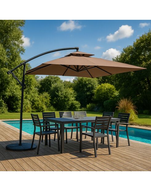 Ombrellone rotondo Brindisi con offset marrone - 295x295x220 cm
