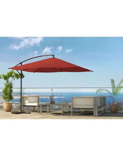 Johan quadratischer Offset-Sonnenschirm aus Terrakotta, 300 x 300 x 245 cm